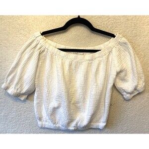 Women's Cupcakes & Cashmere‎ White Cropped Blouse Top Short Sleeve Cotton Large